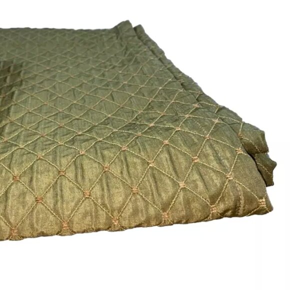 2 Designer Drapes in Green & Gold Faux Silk Quilted Panels Curtains Diamond Pair - Picture 3 of 6